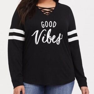 Torrid Black Long Sleeve Tee with White Stripes